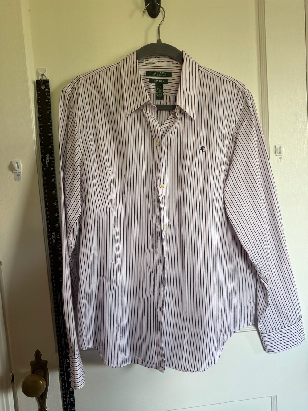 Lauren Ralph Lauren White Button-Down Shirt with Purple Stripes